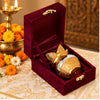 Load image into Gallery viewer, Webelkart Antique German Silver Plated Pooja Kalash with Coconut for Pooja Decor with Red Velvet Box/Swastik Kalash for Puja Temple/Diwali Gift Item/mangal Kalash (5" inches) (Gold)