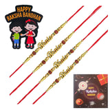गैलरी व्यूवर में इमेज लोड करें, Webelkart Set of 4 Stone Rakhi for Bhaiya and Kids with Fridge Magnet,Rakhi for Brother Bhabhi, Raksha Bandhan Combo Pack,Rakhi for Brother and Sister with Greeting Card Roli Chawal