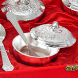 Load image into Gallery viewer, Webelkart Antique Silver Plated Set of 4 Beetel Bowl with 4 Spoon &amp; 1 Tray in Red Velvet Gift Box, Designer Serving Dish Set for Diwali, Wedding &amp; Housewarming Gift,Diwali Gift