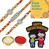 Load image into Gallery viewer, Webelkart Premium 3 Designer Stone Rakhi for Brother And Bhabhi With Fridge Magnet,Rakhi For Brother Sister, Raksha Bandhan Gift Pack With Greeting Card And Roli Chawal