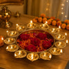 Load image into Gallery viewer, Webelkart Gold Polish Diya Shape Flower Decorative Urli Bowl for Home Handcrafted Bowl for Floating Flowers and Home,Office and Table Decor- Diwali Decorations Items 1 L