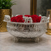 Load image into Gallery viewer, Webelkart Premium Pure German Silver Handcrafted Decorative Urli Bowl with 8 Elephant Figurines, Floral Diwali Gift Item Bowl for Home Decor, Diwali, Pooja, Wedding &amp; Festive Decoration (11" in)