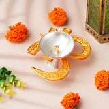 Load image into Gallery viewer, Webelkart Premium Golden Om Akhand Diya with Velvet Box for Pooja Decor | Diya for Diwali| Oil Lamp for Home( 4.5&quot; Inches)