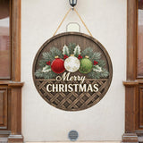 Load image into Gallery viewer, Webelkart Round Wooden Christmas Wall Hanging Decor, Rustic Merry Christmas Sign with Ornaments,Wall Hanging (10&quot; Inches)