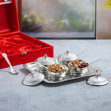 Load image into Gallery viewer, Webelkart Antique Silver Plated Set of 4 Beetel Bowl with 4 Spoon &amp; 1 Tray in Red Velvet Gift Box, Designer Serving Dish Set for Diwali, Wedding &amp; Housewarming Gift,Diwali Gift