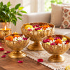Load image into Gallery viewer, Webelkart Premium Lotus Taj Bowl Urli Candle Stand with Floating Diya,Iron &amp; Gold Diya Vase Set for Wedding, Party, Home/Diwali Decoration Gold Finish Decorative Flower Bowl, Set of 3