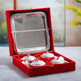 Load image into Gallery viewer, Webelkart Antique Silver Plated Set of 4 Beetel Bowl with 4 Spoon &amp; 1 Tray in Red Velvet Gift Box, Designer Serving Dish Set for Diwali, Wedding &amp; Housewarming Gift,Diwali Gift