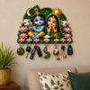 गैलरी व्यूवर में इमेज लोड करें, Webelkart Premium Radha Krishna Wooden Key Holder for Home Decor, Wall Mount Key Hanger, Key Chain Holder for Wall, Living Room, Pooja Room (Green)