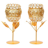 Load image into Gallery viewer, JaipurCrafts Premium Crystal Brass Rose Candle Holder for Diwali Decoration |Tealight Candle Holder for Table Decor - Gift Items for Home and Office Decor Set of 2(8.66" Inches Gold)