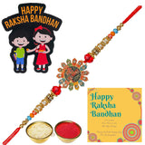 Load image into Gallery viewer, Webelkart Beautiful Shree Krishna Rakhi for Brother with Fridge Magnet Gift for Bhaiya Bhabhi, Raksha Bandhan Combo Pack, Rakhi for Brother/Sister Greeting Card and Roli Chawal