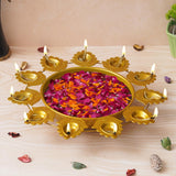 गैलरी व्यूवर में इमेज लोड करें, Webelkart Premium Flower Diya Shape Gold Polish Decorative Urli Bowl for Home and Office Decor/Urli tealight Candle Holder/Diwali Decorations Items for Home Decor (14 Inches, Gold)