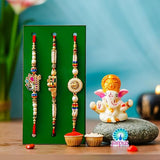 Load image into Gallery viewer, Webelkart Set Of 3 Multi Designer Rakhi for Brother and Bhabhi With Ganesha Figurine Rakhi Gifts For Bhaiya And Bhabhi,Rakhi Bracelet Combo With Roli &amp; Chawal And Greeting Card
