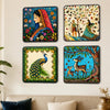 Load image into Gallery viewer, Webelkart Premium Set of 4 Indian Folk Art MDF Wall Paintings For Home Decor | Peacock, Deer, Royal Couple &amp; Floral Lady | Decorative Wall Art Panels for Living Room, Bedroom, Office &amp; Home Decor | ( 8 x 8 Inches )
