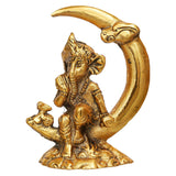 गैलरी व्यूवर में इमेज लोड करें, Webelkart Premium Handicrafted Gold Plated Metal Lord Ganesha Idol Sitting On Moon for Home and Puja| Lord| Diwali Puja Items Diwali Decor Item (4.5&quot; Inches,Gold)