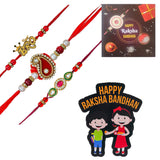 Load image into Gallery viewer, Webelkart Premium 3 Cambo Rakhi for Bhaiya Bhabhi and Kids with Fridge Magnet,Rakhi for Brother Sister, Raksha Bandhan Gift Pack for Brother Bhabhi with Greeting Card and Roli Chawal
