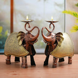 Load image into Gallery viewer, Webelkart Premium Handcrafted Metal Elephant Tealight Candle Holders for Home Decor,Set of 2 Antique Copper &amp; Gold Decorative Table Décor for Home, Living Room &amp; Festive Decoration (10" Inches)