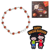 Load image into Gallery viewer, Webelkart Premium Silver Chain With Rudraksha Rakhi for Brother With Fridge Magnet, Raksha Bandhan Gift For Brother Sister,Rakhi for Bhaiya bahbhi Greeting Card And Roli Chawal