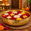 Load image into Gallery viewer, Webelkart Diya Shape Flower Decorative Urli Bowl for Home Handcrafted Bowl for Floating Flowers and Tea Light Candles,Office and Table Decor| Diwali Decoration Items (Gold Chitai) (11" Inches)