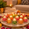गैलरी व्यूवर में इमेज लोड करें, Webelkart Premium Set of 12 Handmade Damru Tealight Diwali Diya for Home Decoration,Diwali Diyas Tealight Candle Holders, Multicolour,Pooja Decor Item