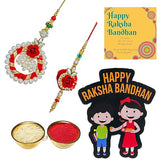 Load image into Gallery viewer, Webelkart Premium Rakhi Pair For Bhaiya Bhabhi With Free Gift Wooden Raksha Bandhan Magnet Gift For Brother And Sister,Couple Combo Set With Greeting Card And Roli Chawal