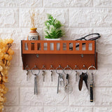 गैलरी व्यूवर में इमेज लोड करें, Webelkart Premium Wooden Key Chain Wall Hanging Key Holder Diwali Decorations Items for Home Decor Key Hanger with Showpiece Stand (9 Hook- Wood)