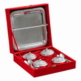 Load image into Gallery viewer, Webelkart Antique Silver Plated Set of 4 Beetel Bowl with 4 Spoon &amp; 1 Tray in Red Velvet Gift Box, Designer Serving Dish Set for Diwali, Wedding &amp; Housewarming Gift,Diwali Gift