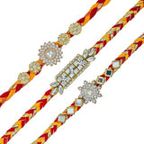 Load image into Gallery viewer, Webelkart Premium 3 Designer Stone Rakhi for Brother And Bhabhi With Fridge Magnet,Rakhi For Brother Sister, Raksha Bandhan Gift Pack With Greeting Card And Roli Chawal