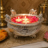 Load image into Gallery viewer, Webelkart Premium Pure German Silver Handcrafted Decorative Urli Bowl with 8 Elephant Figurines, Floral Diwali Gift Item Bowl for Home Decor, Diwali, Pooja, Wedding &amp; Festive Decoration (11" in)