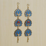 Load image into Gallery viewer, JaipurCrafts Blue Lotus Flower with Shubh Labh Wall Hanging for Diwali Decoration| Wall Decor |Temple Decor Wall Hanging Home and Office Decor (Wood Set of 2) 16" Inches