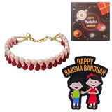 Load image into Gallery viewer, Webelkart Beautiful Beades Bracelet Rakhi for Brother With Free Fridge Magnet,Rakhi for Brother Bhabhi,Bracelet For Men With Greeting Card And Roli Chawal