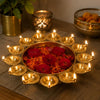 Load image into Gallery viewer, Webelkart Gold Polish Diya Shape Flower Decorative Urli Bowl for Home Handcrafted Bowl for Floating Flowers and Home,Office and Table Decor- Diwali Decorations Items 1 L