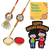 Load image into Gallery viewer, Webelkart Stone Rakhi For Bhaiya Bhabhi,Rakhi With Magnet Combo Set for Brothe And Sister,Gift For Brother And Sister With Greeting Card And Roli Chawal Gift Combo Pack