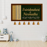 Load image into Gallery viewer, Webelkart Wooden Customised House Name Plate With Golden Bell For Home Entrance Outdoor - Door name plates | Name Plate Office Entrance (14 x 10 inches) Customized name plate