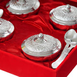 Load image into Gallery viewer, Webelkart Antique Silver Plated Set of 4 Beetel Bowl with 4 Spoon &amp; 1 Tray in Red Velvet Gift Box, Designer Serving Dish Set for Diwali, Wedding &amp; Housewarming Gift,Diwali Gift