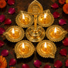 Load image into Gallery viewer, Webelkart Premium Gold Plated 6 Diyas with Om Shree Stand | Traditional Diwali Diya Holder for Pooja Room, Home Décor, Festive Decoration &amp; Gifting (8" Inches)