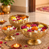 Load image into Gallery viewer, Webelkart Premium Lotus Taj Bowl Urli Candle Stand with Floating Diya,Iron &amp; Gold Diya Vase Set for Wedding, Party, Home/Diwali Decoration Gold Finish Decorative Flower Bowl, Set of 3
