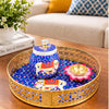 Load image into Gallery viewer, Premium Metal Pichwai Tray with Steel Jar and Lotus Brass Diya for Diwali,Decorative Tray with Jar for Home Decor,Gift for Navratri, Wedding (8" Inches) Chat Pooja Thali (Blue)