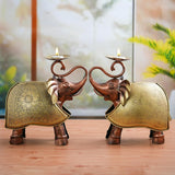 Load image into Gallery viewer, Webelkart Premium Handcrafted Metal Elephant Tealight Candle Holders for Home Decor,Set of 2 Antique Copper &amp; Gold Decorative Table Décor for Home, Living Room &amp; Festive Decoration (10" Inches)