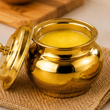 Load image into Gallery viewer, Webelkart Premium Ghee Dani with Lid | Multipurpose Ghee Storage Container | Mirror Finish Steel Pot for Kitchen | Oil,Butter &amp; Masala Storage Jar (Gold)