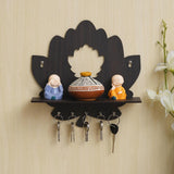 Load image into Gallery viewer, Webelkart Wooden Lotus Shape Key Holder with Wall Shelf, Key Holder with 5 Keys Hooks (Wood Color) Key Holder for HomeOffice Decor (Brown Color)