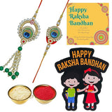 Load image into Gallery viewer, Webelkart Rakhi Combo Set for Brother and Bhabhi Premium Lumba Floral Rakhi With Free Gift Wooden Raksha Bandhan Magnet Gift For Brother And Sister With Greeting Card And Roli Chawal