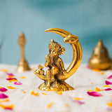 गैलरी व्यूवर में इमेज लोड करें, Webelkart Premium Handicrafted Gold Plated Metal Lord Ganesha Idol Sitting On Moon for Home and Puja| Lord| Diwali Puja Items Diwali Decor Item (4.5&quot; Inches,Gold)