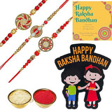Load image into Gallery viewer, Webelkart Pack Of 3 Rakhi With Free Wooden Raksha Bandhan Magnet Gift For Bhaiya Bhabhi.Rakhi For Brother and Sister,Lumba Rakhi For Bhabhi, Couple Gift Set