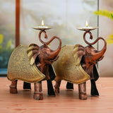 Load image into Gallery viewer, Webelkart Premium Handcrafted Metal Elephant Tealight Candle Holders for Home Decor,Set of 2 Antique Copper &amp; Gold Decorative Table Décor for Home, Living Room &amp; Festive Decoration (10" Inches)