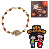 Load image into Gallery viewer, Webelkart Premium Bro Rudraksha Rakhi for Brother With Free Fridge Magnet,Rakhi for Brother Sister,Bracelet For Men With Greeting Card And Roli Chawal