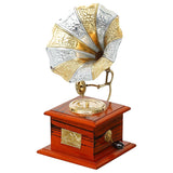 Load image into Gallery viewer, JaipurCrafts Premium Rajasthani Antique Vintage Sparkle Square Brass Gramophone Showpiece for Home Decor |Gift Item for Home and Living Room - Table Decor Item (9.5" Inches)
