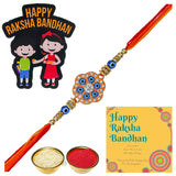 Load image into Gallery viewer, Webelkart Premium Rakhi for Brother with Fridge Magnet Gift for Bhaiya Bhabhi,Rakhi Set for Brother/Sister with Greeting Card and Roli Chawal