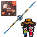 Load image into Gallery viewer, Webelkart Antique Evil Eye Rakhi for Brother with Fridge Magnet, Raksha Bandhan Gift for Bhaiya and Bhabhi,Rakhi for Brother/Sister Greeting Card and Roli Chawal