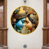 Load image into Gallery viewer, Webelkart Premium Radha Krishna Round Wall Painting with Golden Frame | 3D UV Printed Wooden Wall Decor for Living Room, Bedroom &amp; Temple | Spiritual Home Decoration (12 Inches)