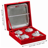 Load image into Gallery viewer, Webelkart Antique Silver Plated Set of 4 Beetel Bowl with 4 Spoon &amp; 1 Tray in Red Velvet Gift Box, Designer Serving Dish Set for Diwali, Wedding &amp; Housewarming Gift,Diwali Gift